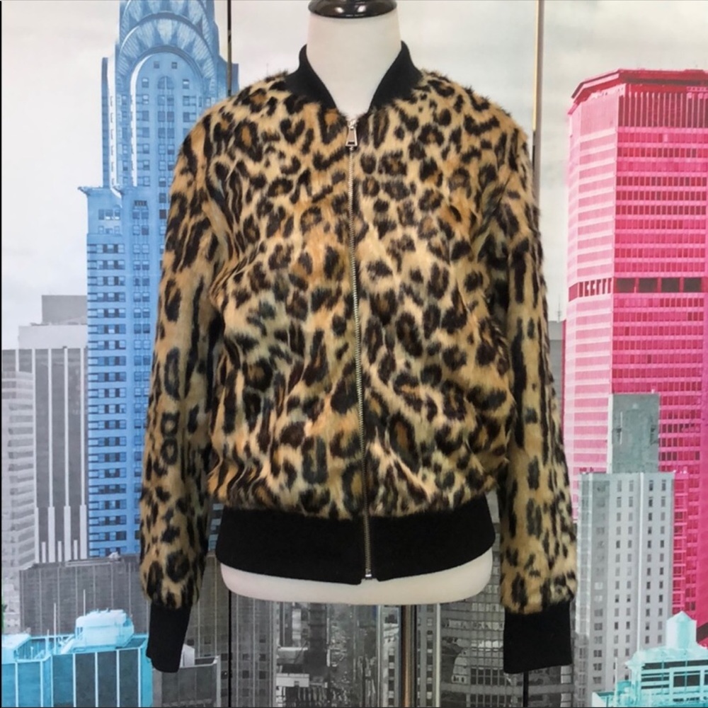 Love Token Leopard Bomber Jacket Small